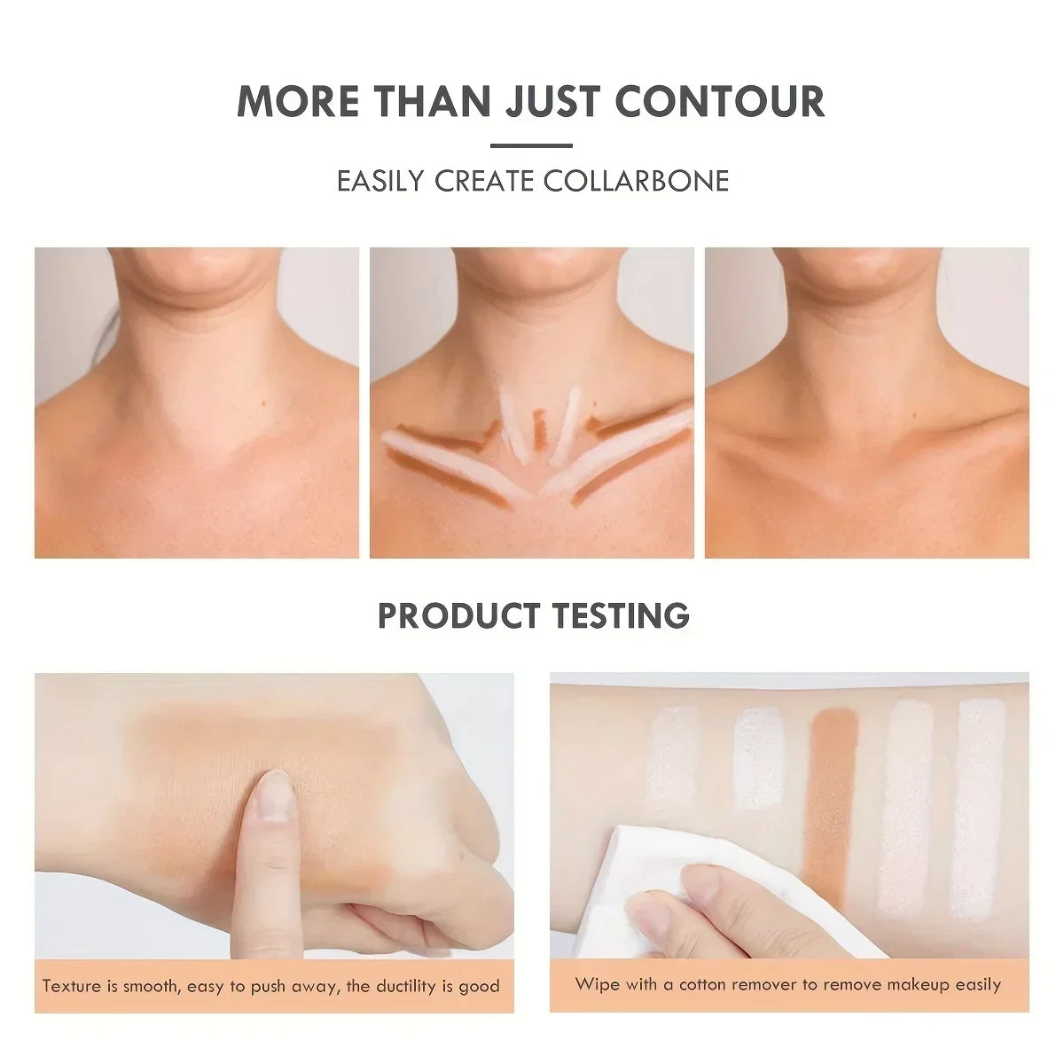 Démonstration d'utilisation du stick contour PECOLOVERS : application sur le décolleté et test de texture lisse facile à estomper